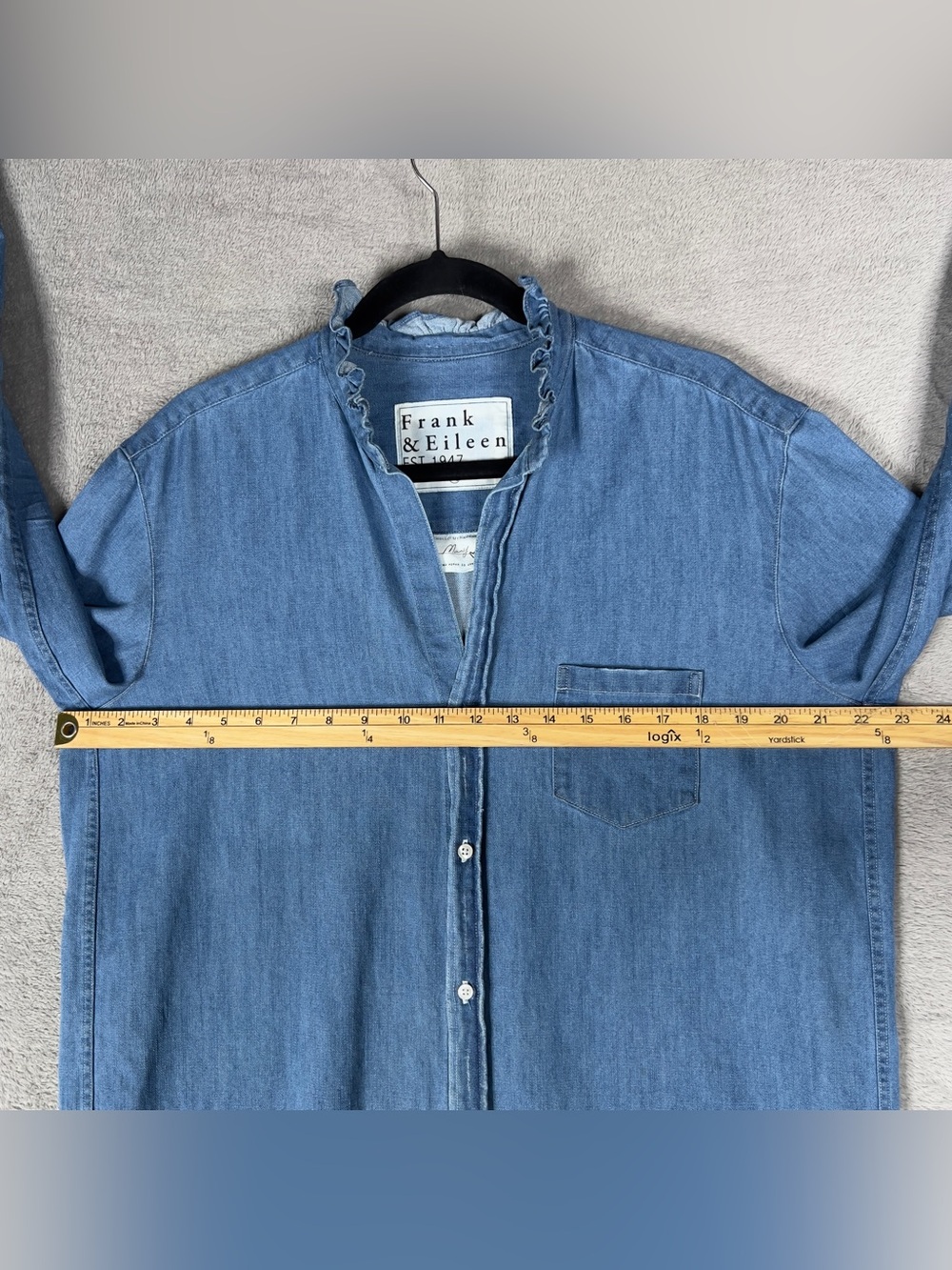 Frank & Eileen Ruffle Mary Denim Shirtdress Women's Medium Stonewash Indigo Mini - Picture 10 of 12
